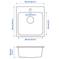 LÅNGUDDEN Inset sink, 1 bowl, stainless steel, 46x46 cm - best price from Maltashopper.com 30315174