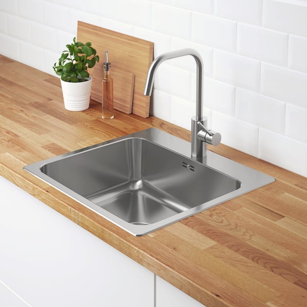 LÅNGUDDEN inset sink, 1 bowl, stainless steel, 56x53 cm