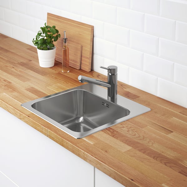 LÅNGUDDEN - Inset sink, 1 bowl, stainless steel, 46x46 cm