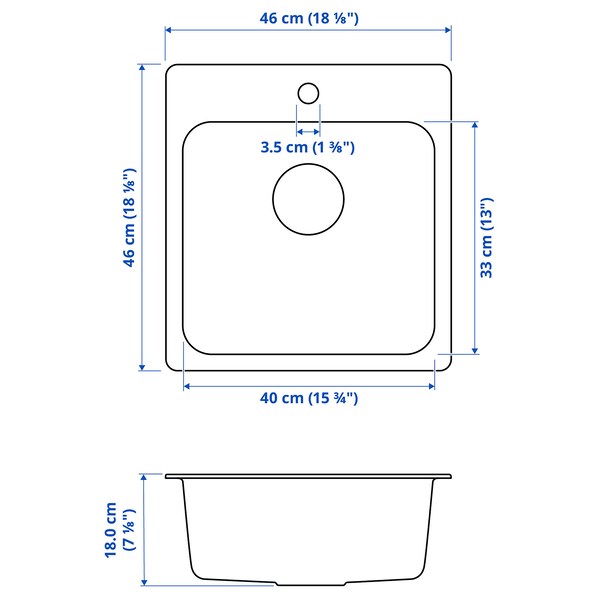 LÅNGUDDEN - Inset sink, 1 bowl, stainless steel, 46x46 cm