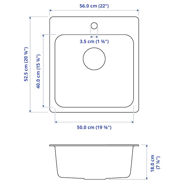 LÅNGUDDEN - Built-in sink, 1 bowl, stainless steel, 56x53 cm