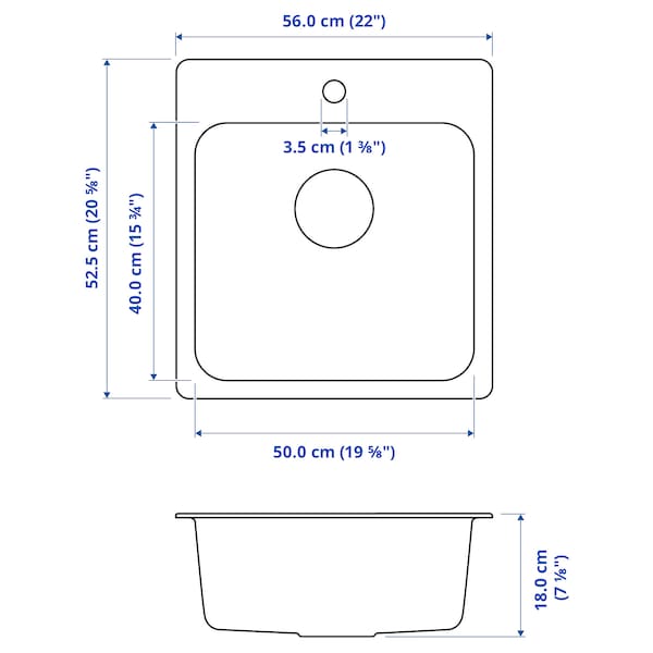 Ikea LÅNGUDDEN - Inset sink, 1 bowl, stainless steel, 56x53 cm