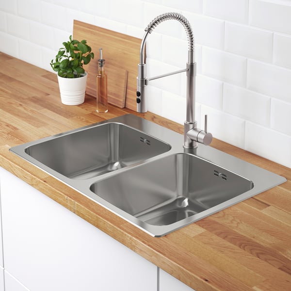 LÅNGUDDEN inset sink, 2 bowls, stainless steel, 75x53 cm