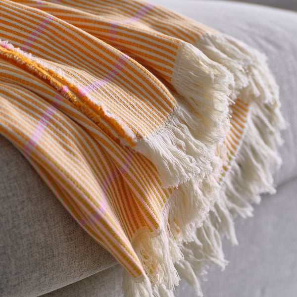 LAPPKATTFOT throw, bright orange/pink, 130x170 cm