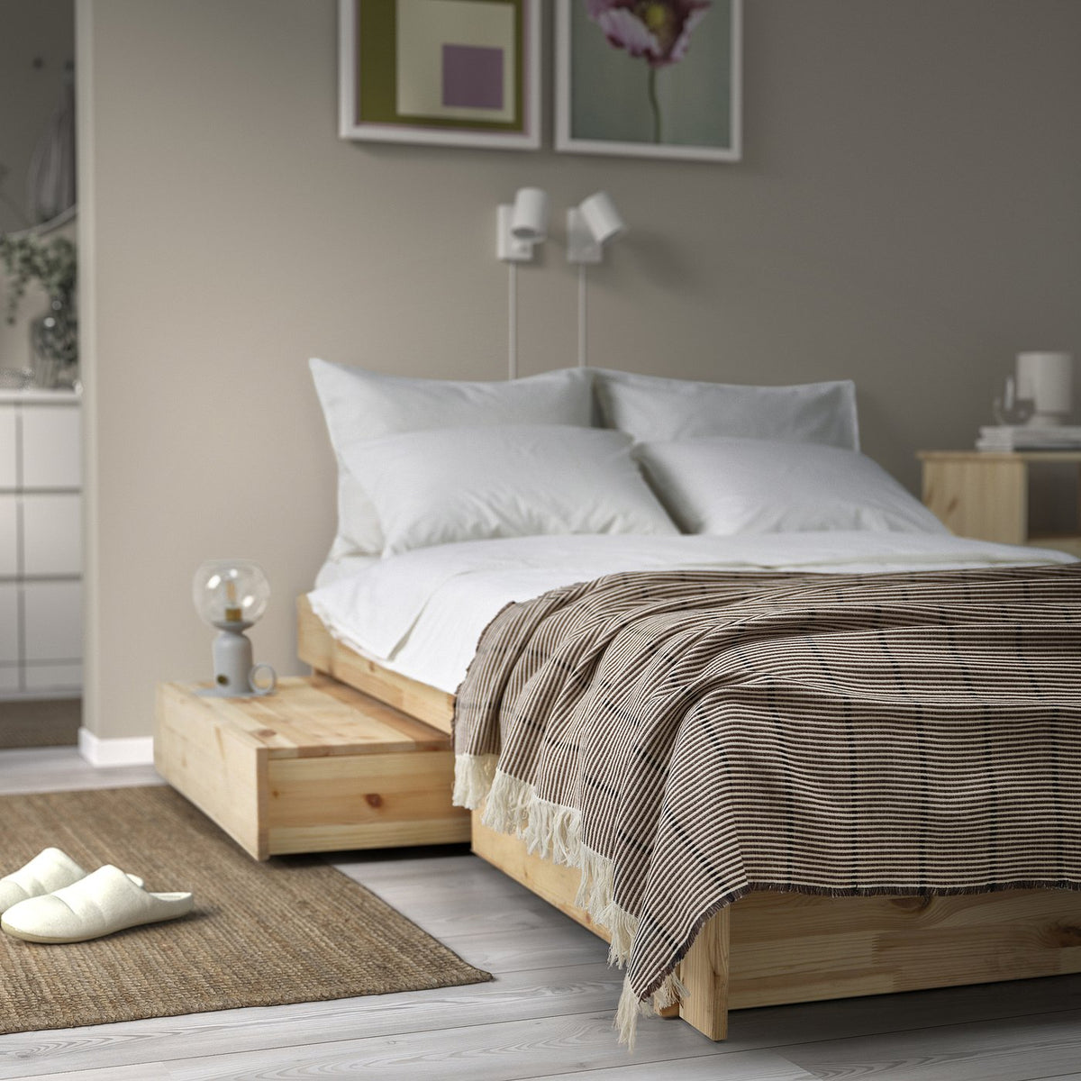 LAPPKATTFOT throw, brown/black, 130x170 cm