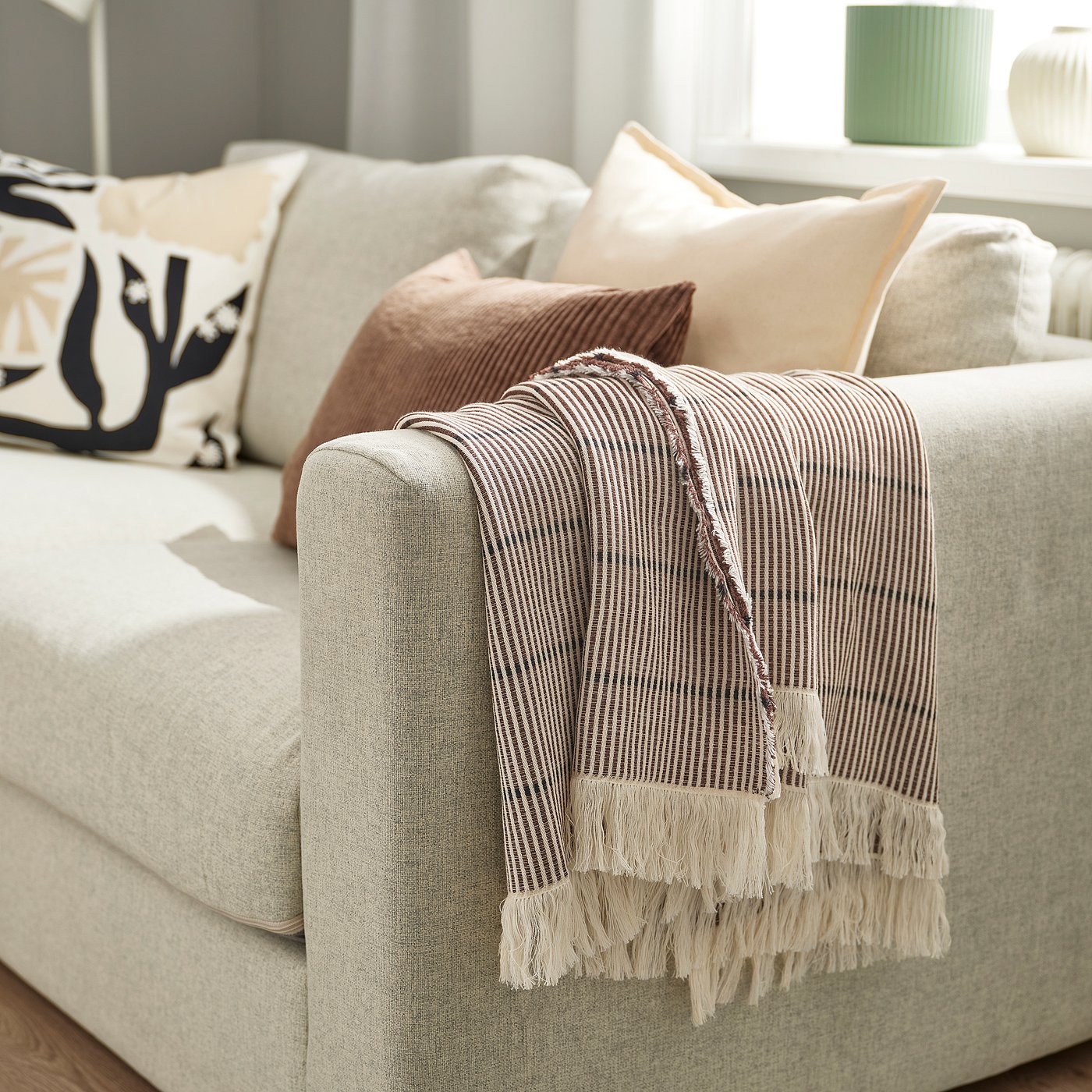 LAPPKATTFOT throw, brown/black, 130x170 cm