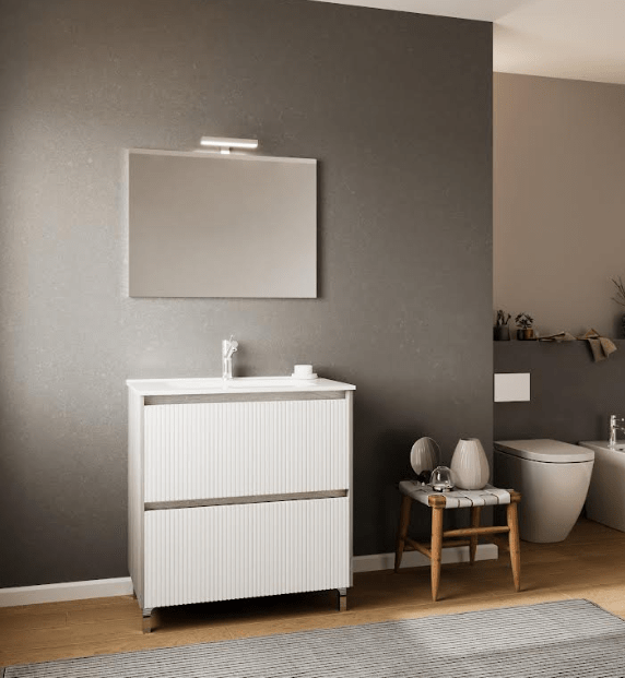 Bricocenter BATHROOM COMP 80 CM LARA 2 DRAWERS PLISS BCO ROV GRAY MIRROR LED