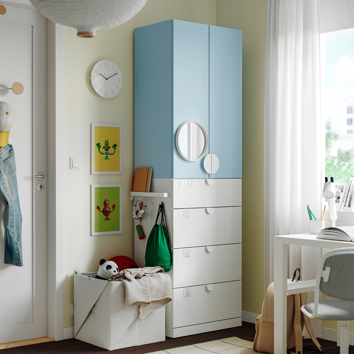 LASTARE wardrobe combination, white/blue, 60x42x201 cm