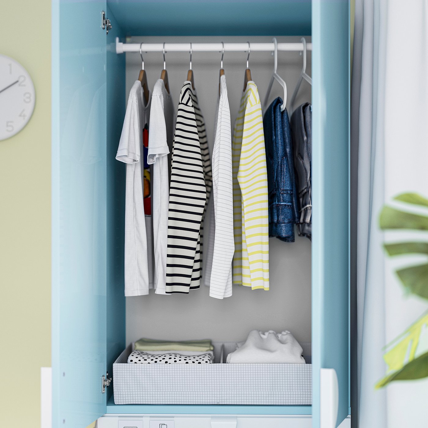 LASTARE wardrobe combination, white/blue, 60x42x201 cm