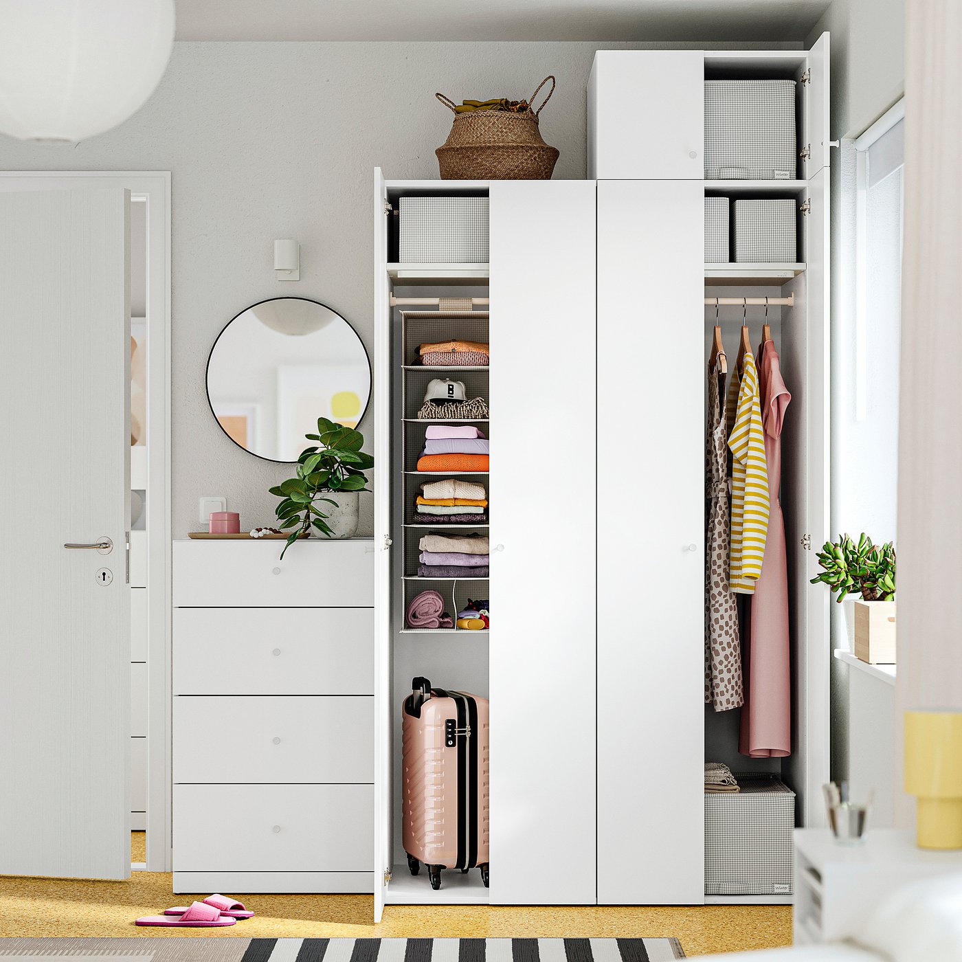 LASTARE wardrobe combination, white/with height extension unit, 180x62x236 cm
