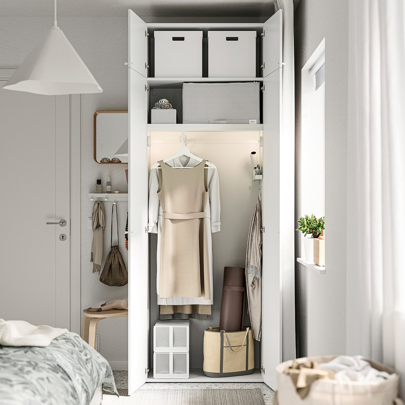 LASTARE wardrobe combination, white/with height extension unit, 80x42x236 cm