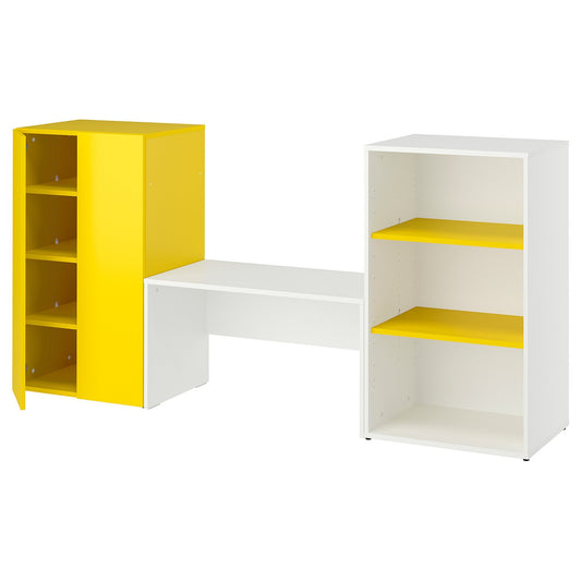 LASTARE storage combination, white yellow/with bench, 210x42x100 cm