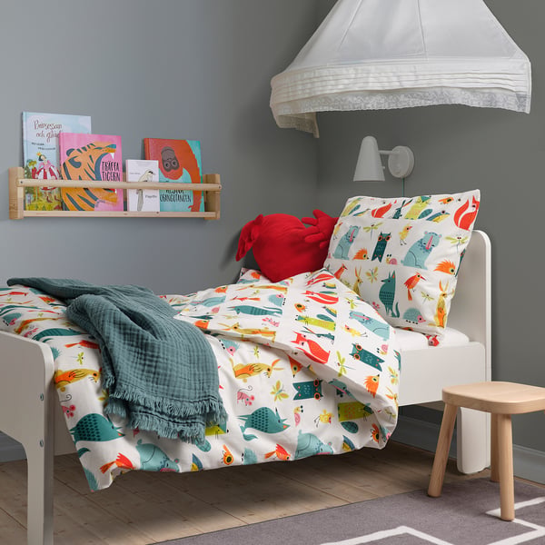 LATTJO duvet cover and pillowcase, animal/multicolour, 150x200/50x80 cm