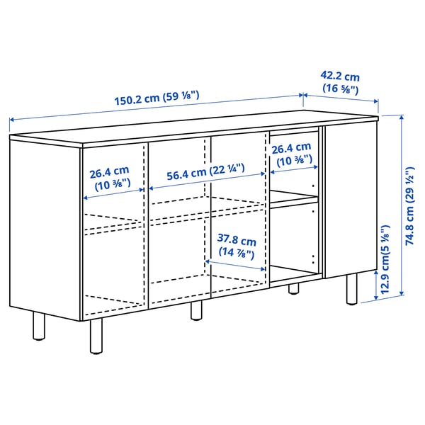 LEDAMOT cabinet, light grey-beige, 150x42x75 cm