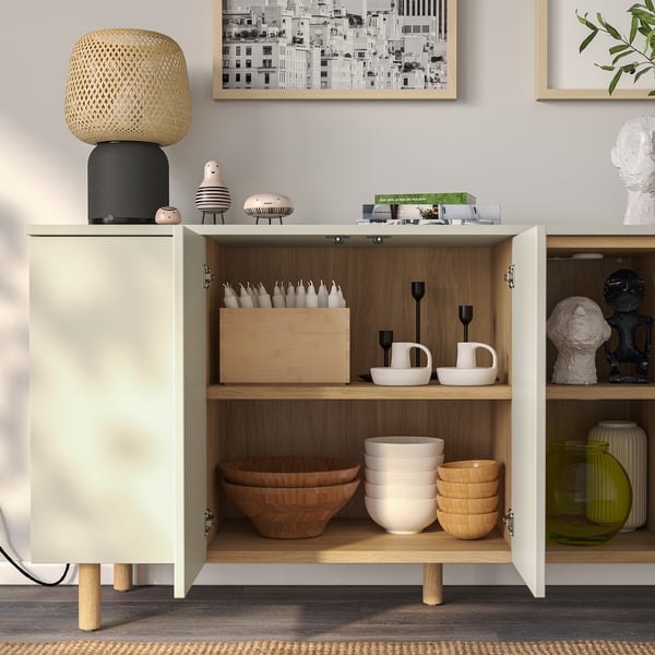 LEDAMOT cabinet, light grey-beige, 150x42x75 cm