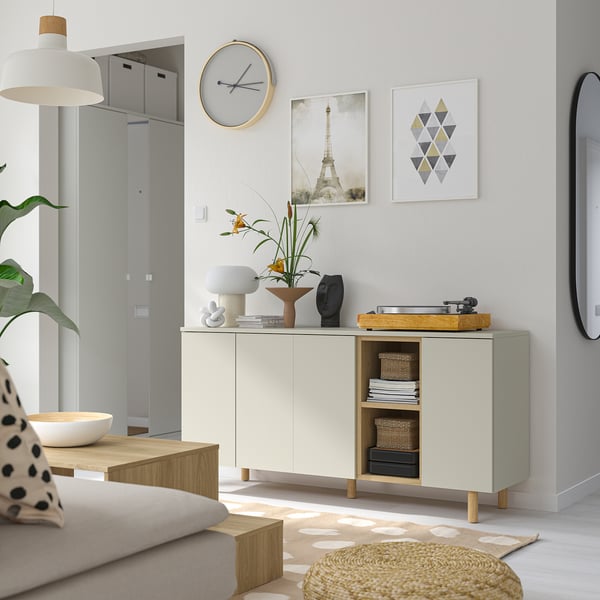 LEDAMOT cabinet, light grey-beige, 150x42x75 cm