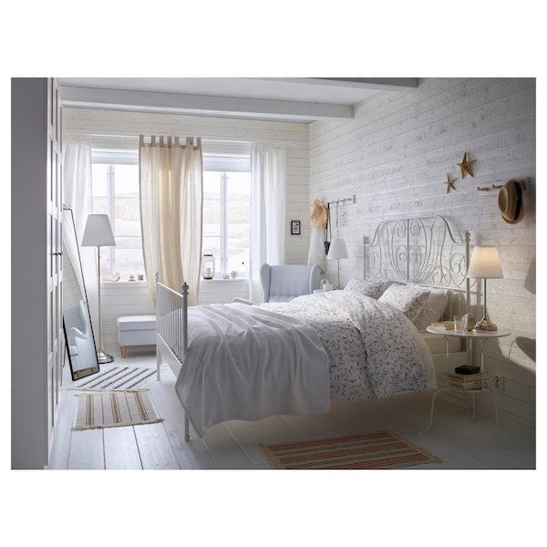 Ikea LEIRVIK Bed frame, white/Lindbåden, 140x200 cm