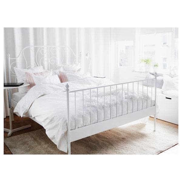 LEIRVIK Bed frame, white/Lindbåden, 140x200 cm