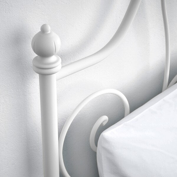 LEIRVIK Bed frame, white/Lindbåden, 140x200 cm