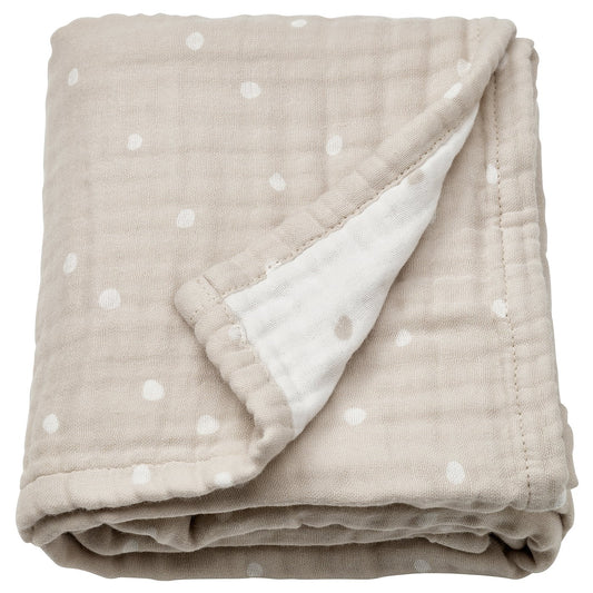 LEN blanket, white beige/dot pattern muslin, 80x100 cm