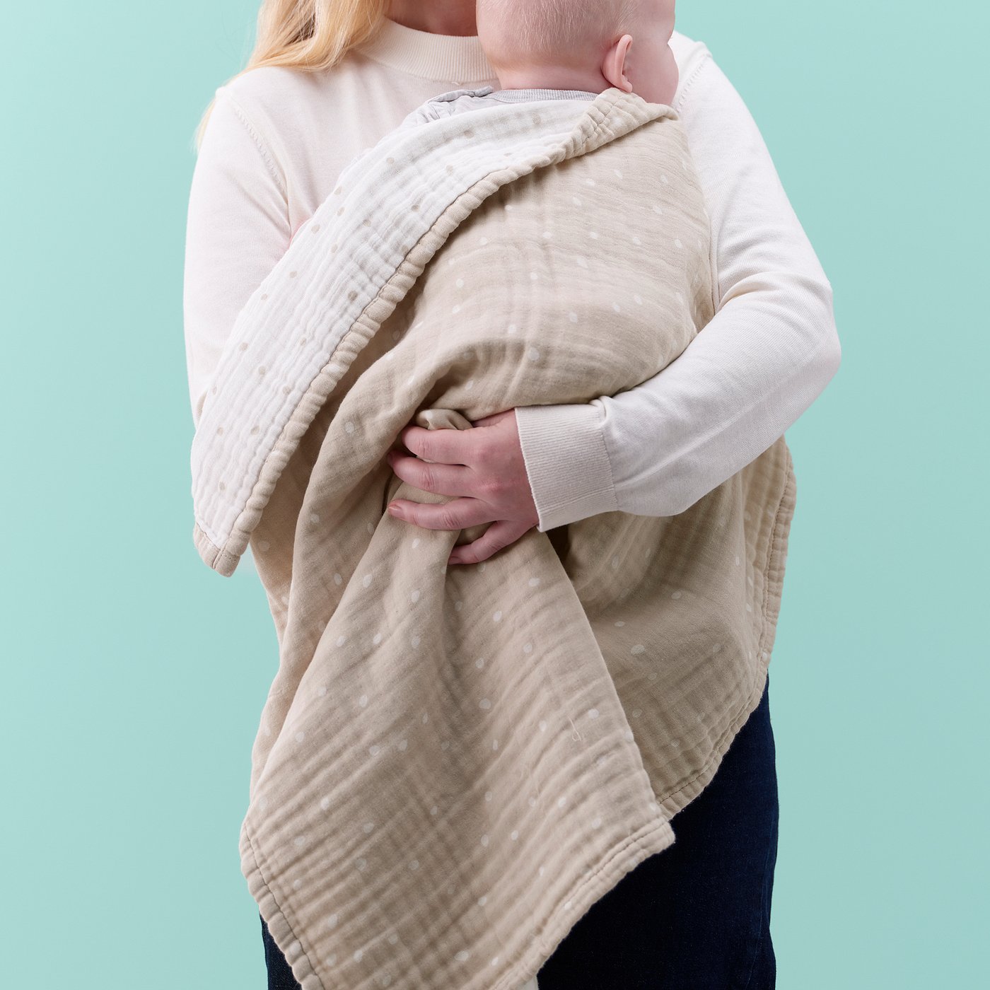 LEN blanket, white beige/dot pattern muslin, 80x100 cm
