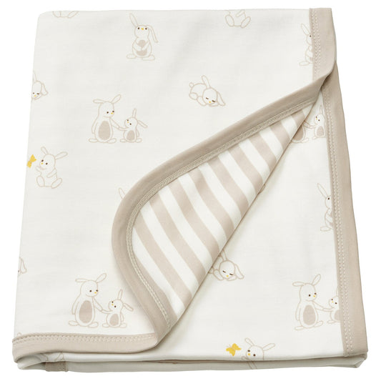 LEN blanket, white beige/bunny pattern stripe pattern, 80x100 cm