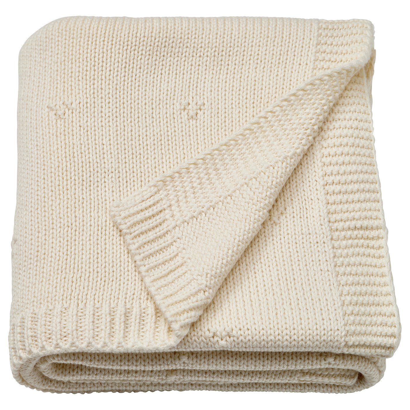 LEN blanket, white/knitted, 70x90 cm