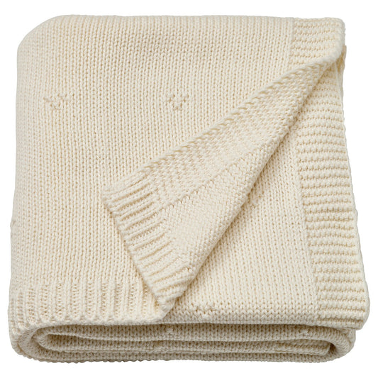 LEN blanket, white/knitted, 70x90 cm