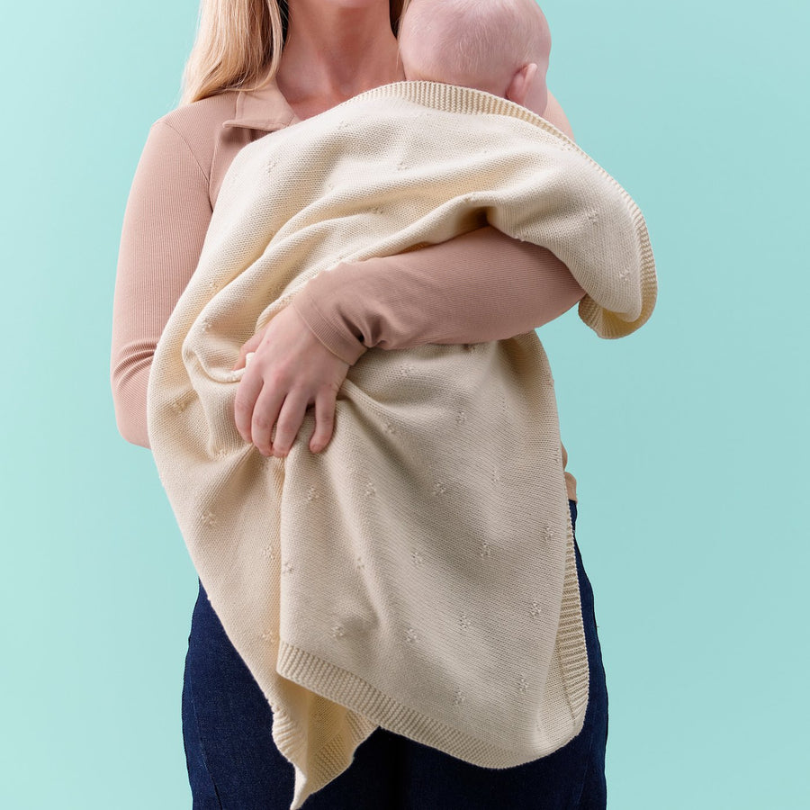 LEN blanket, white/knitted, 70x90 cm