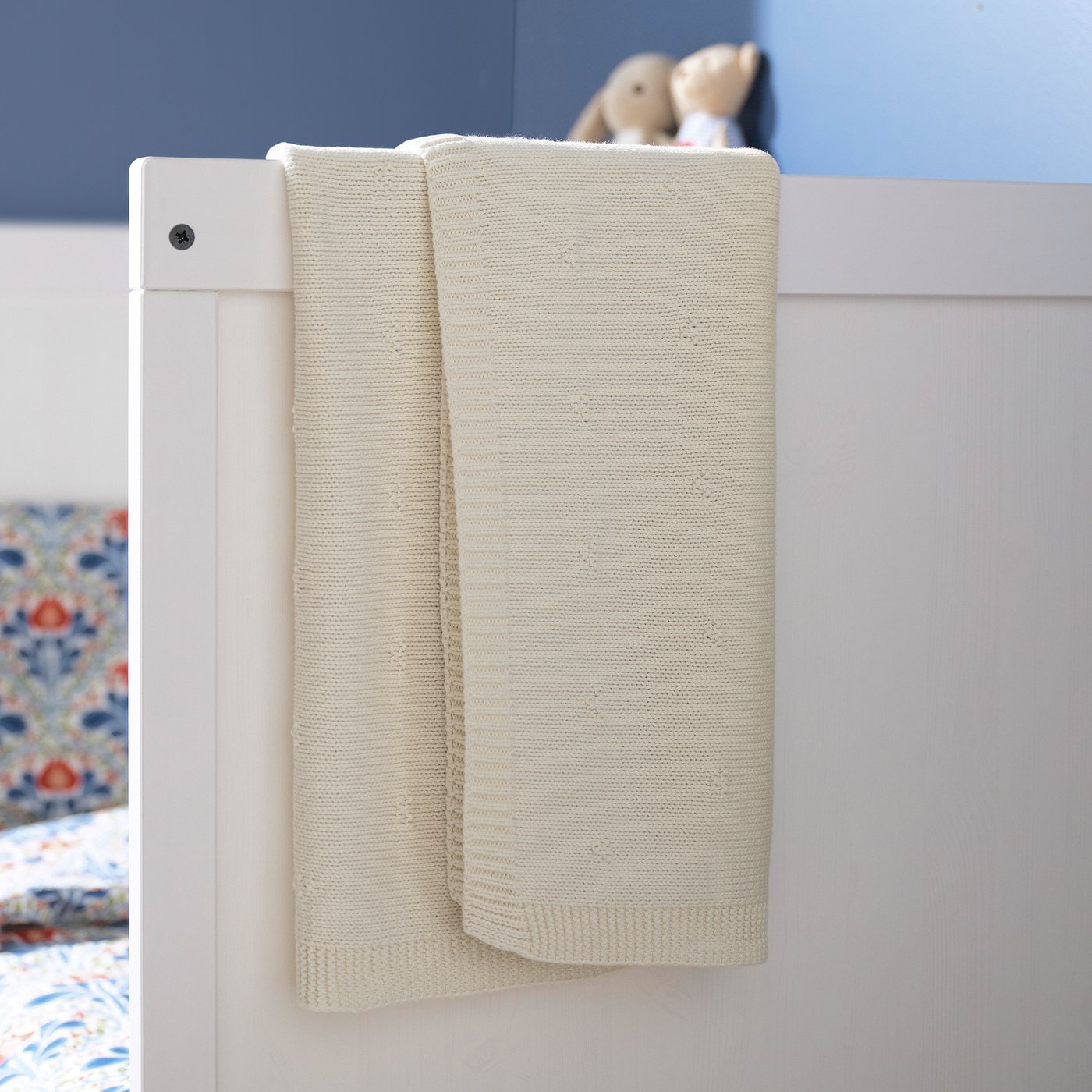 LEN blanket, white/knitted, 70x90 cm