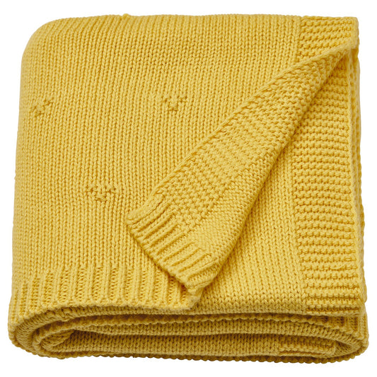 LEN blanket, yellow/knitted, 70x90 cm
