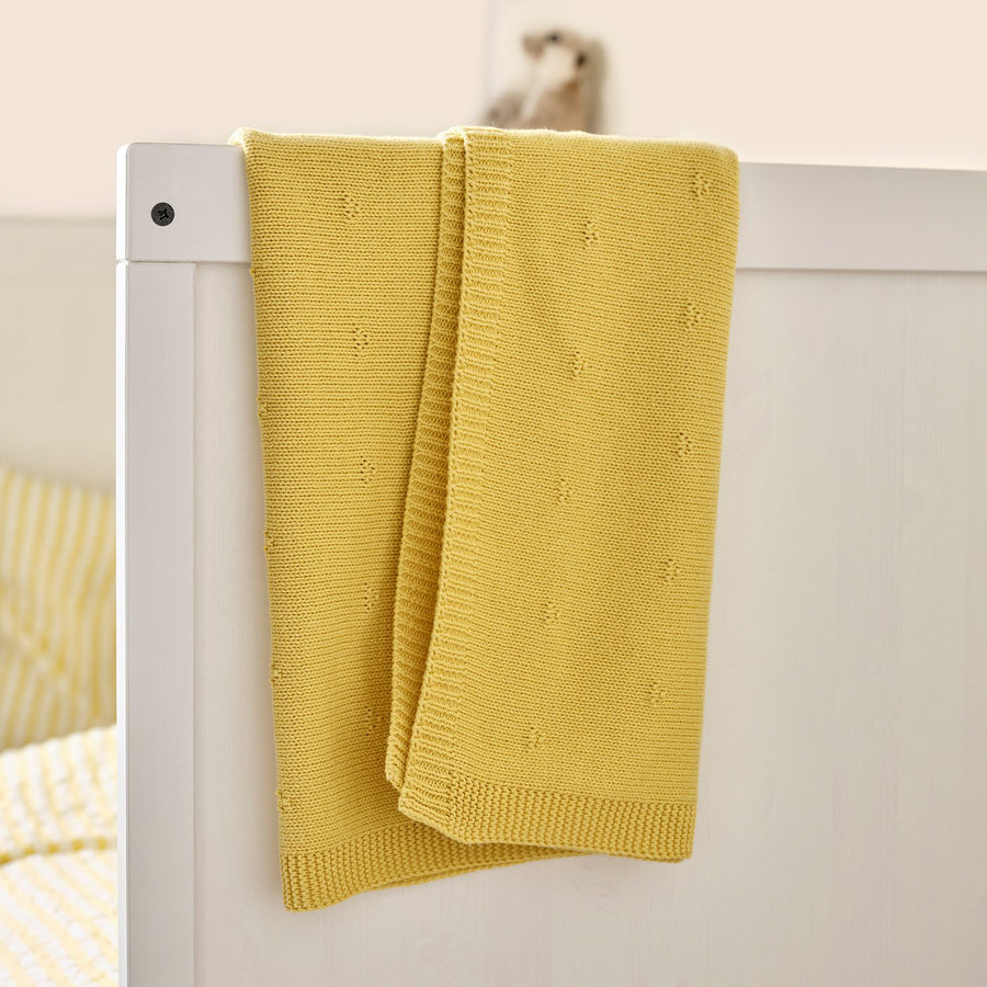 LEN blanket, yellow/knitted, 70x90 cm