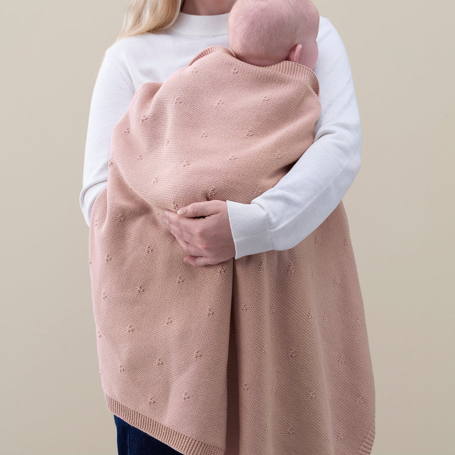 LEN blanket, pink/knitted, 70x90 cm