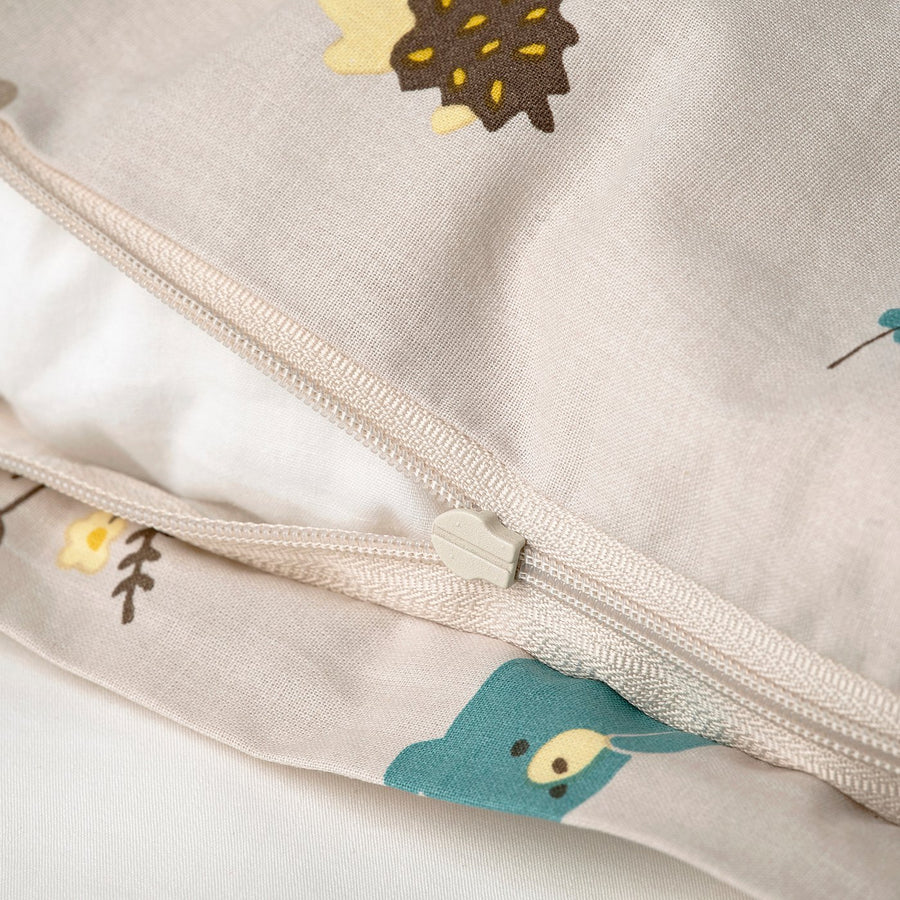 LEN duvet cover 1 pillowcase for cot, beige/bunny and bear pattern, 110x125/35x55 cm