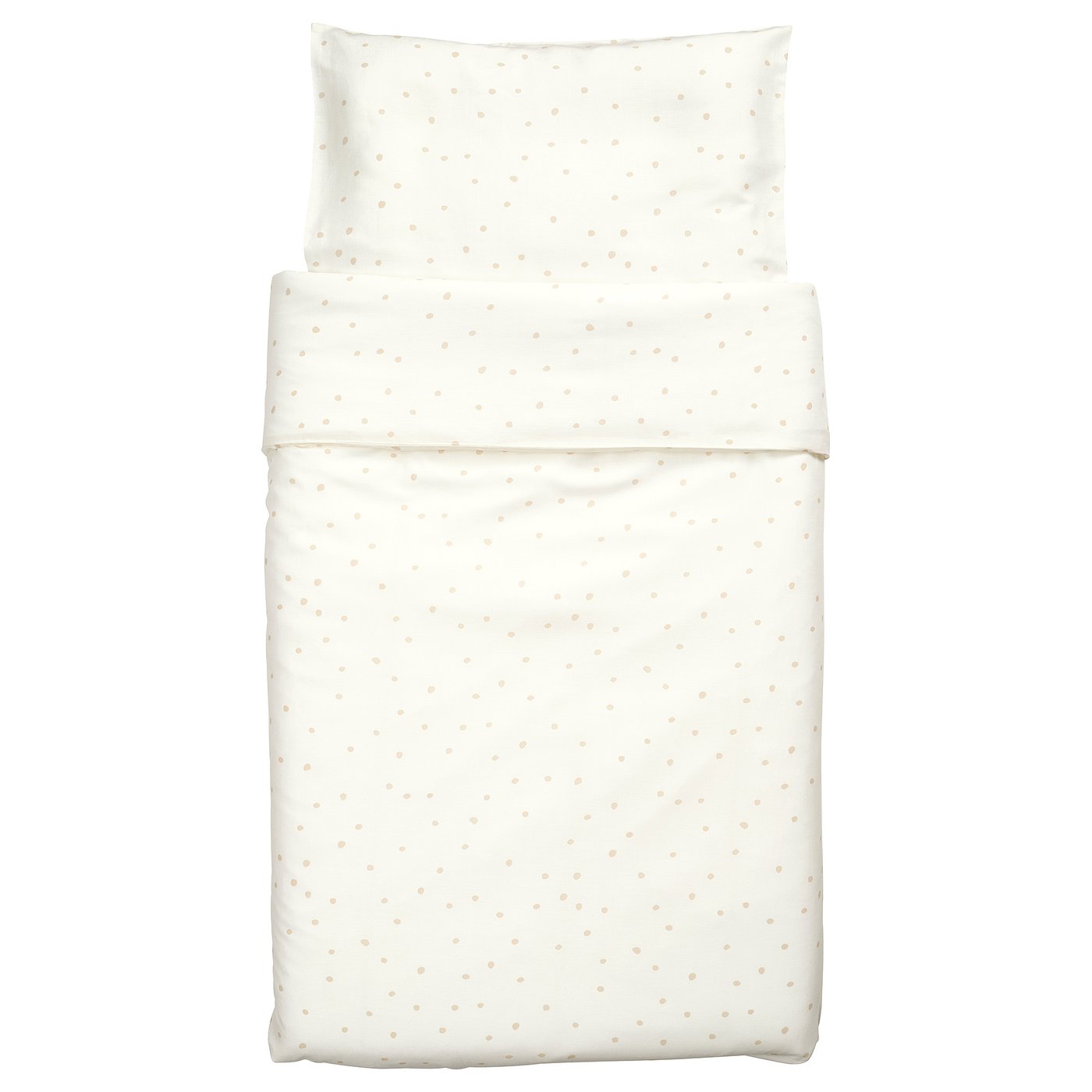 LEN duvet cover 1 pillowcase for cot, white beige/dot pattern, 110x125/35x55 cm