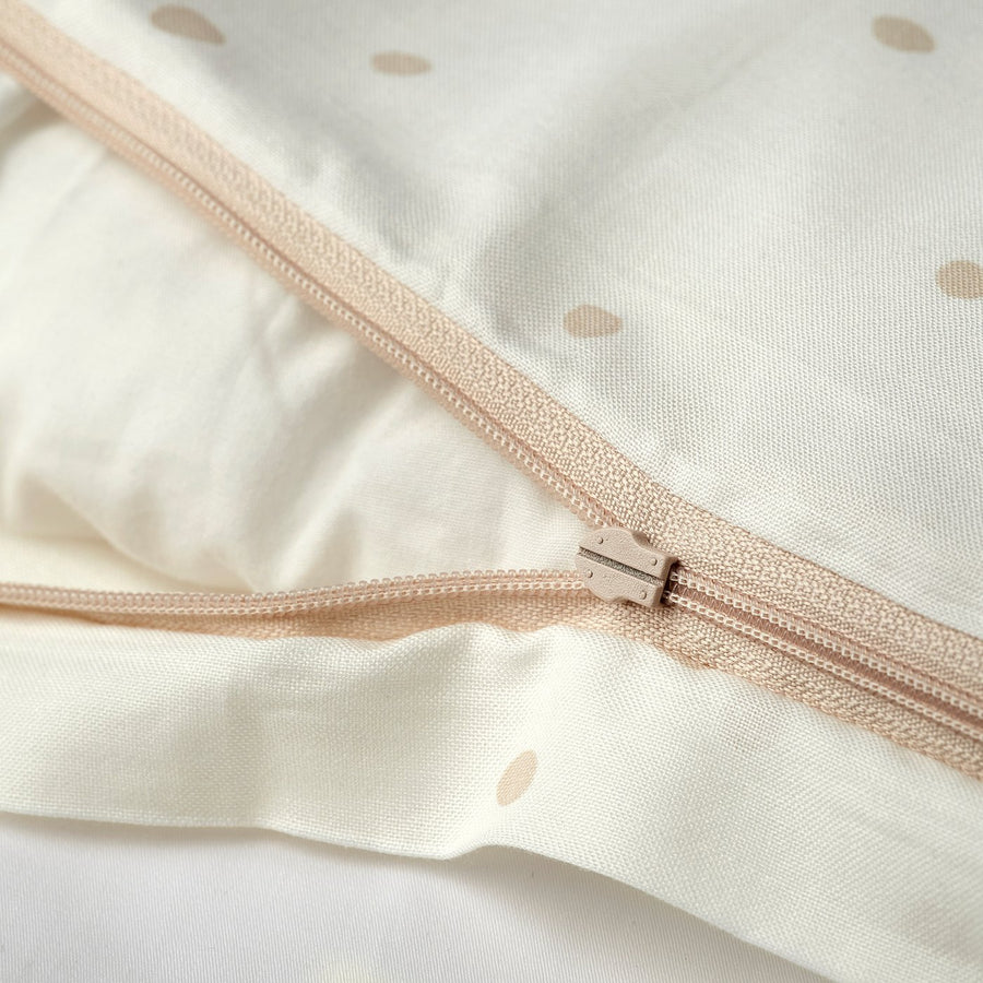 LEN duvet cover 1 pillowcase for cot, white beige/dot pattern, 110x125/35x55 cm