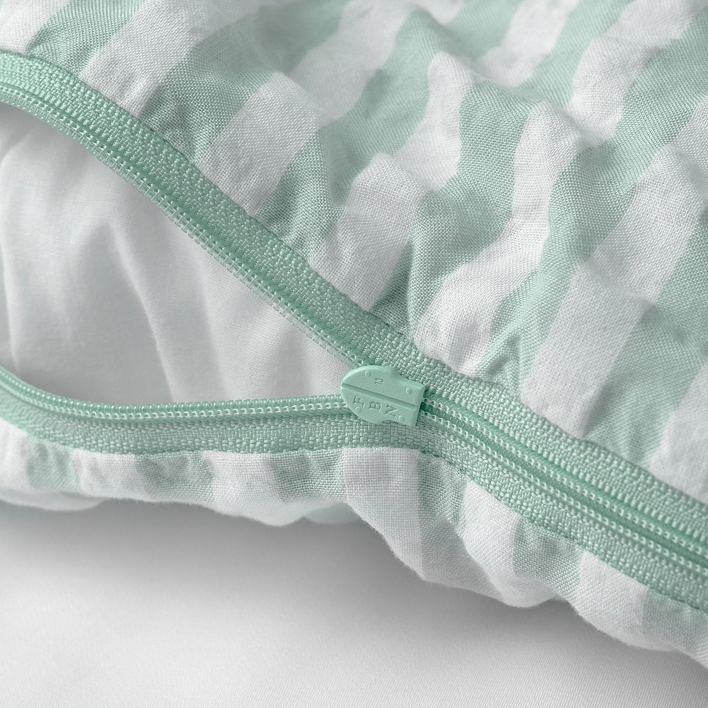 LEN duvet cover 1 pillowcase for cot, white blue/stripe pattern seersucker, 110x125/35x55 cm
