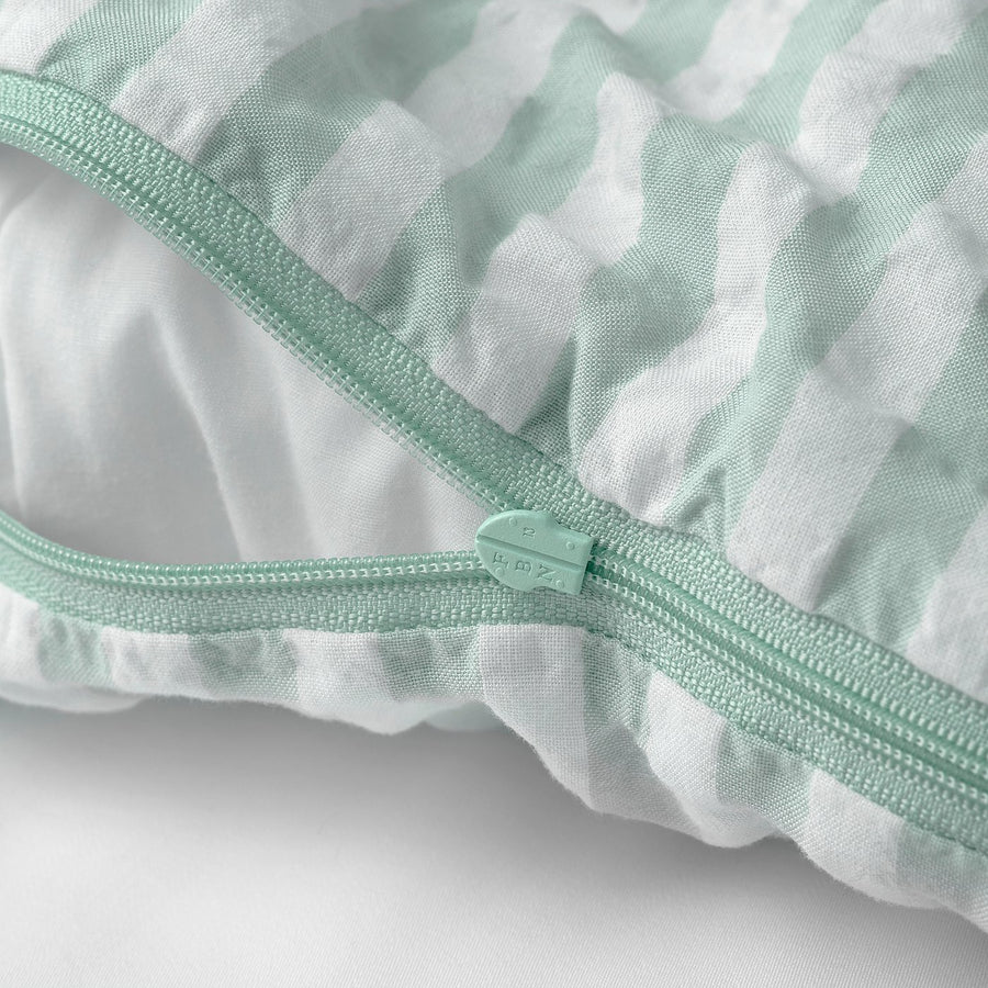 LEN duvet cover 1 pillowcase for cot, white blue/stripe pattern seersucker, 110x125/35x55 cm