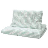 LEN duvet cover 1 pillowcase for cot, white blue/stripe pattern seersucker, 110x125/35x55 cm