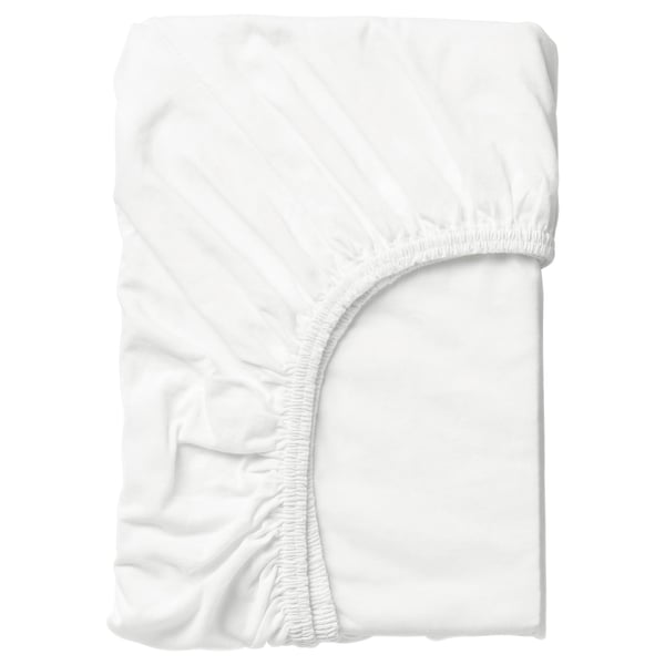 LEN fitted sheet, white, 80x165 cm
