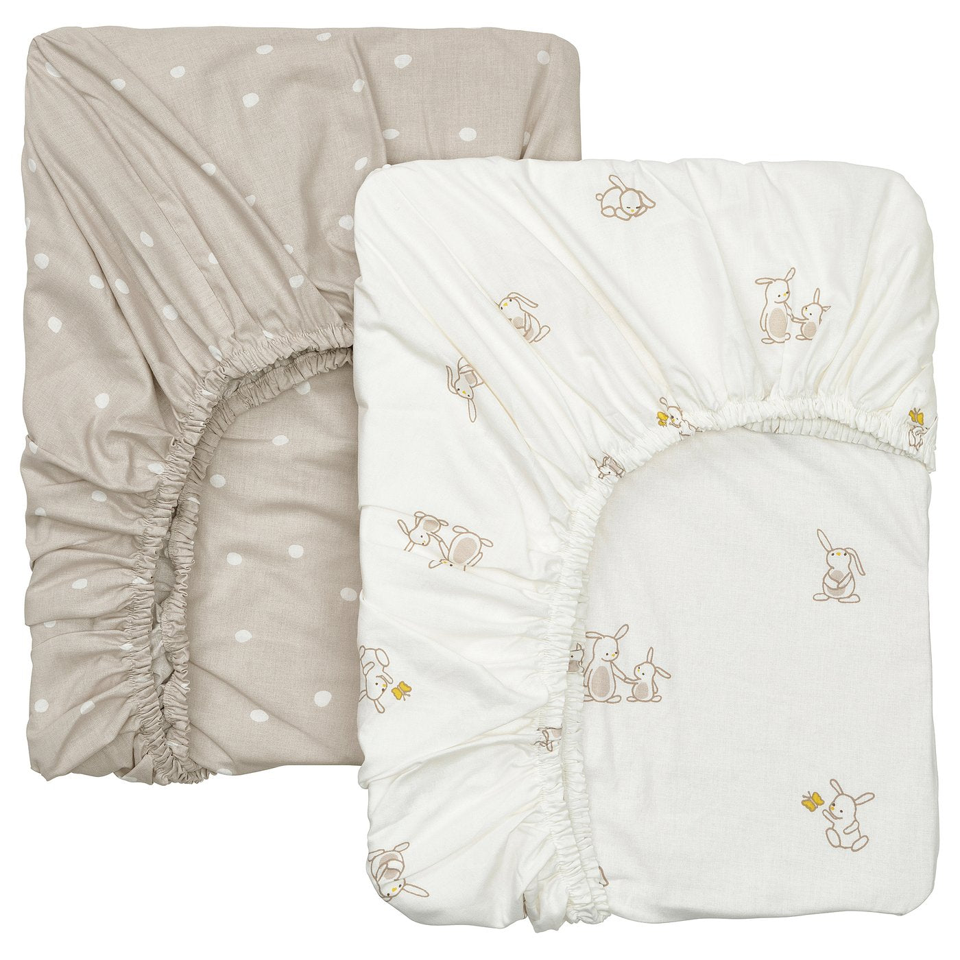 LEN fitted sheet for cot, white beige/dot pattern bunny pattern, 60x120 cm, 2 pack