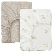 LEN fitted sheet for cot, white beige/dot pattern bunny pattern, 60x120 cm, 2 pack