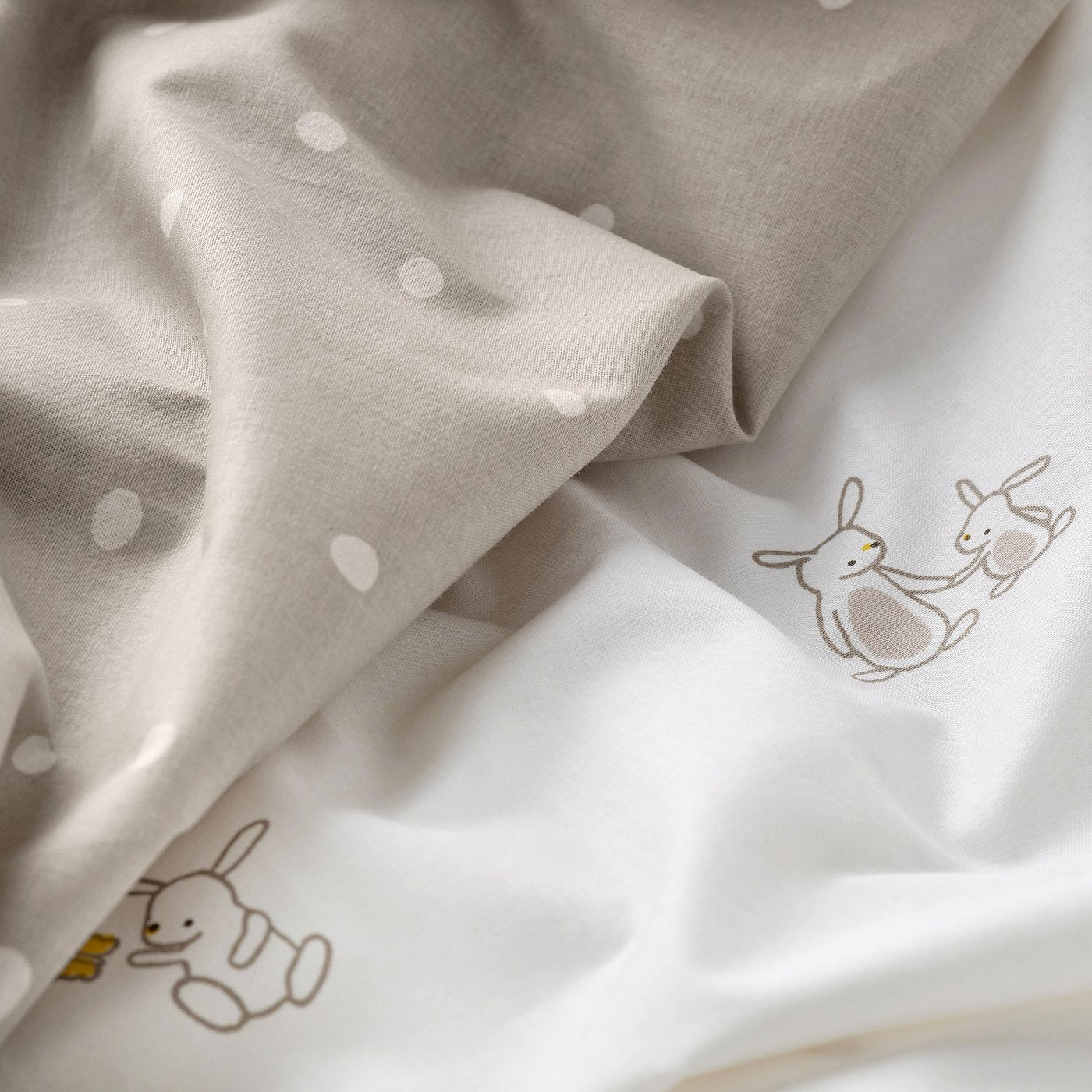 LEN fitted sheet for cot, white beige/dot pattern bunny pattern, 60x120 cm, 2 pack