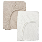 LEN fitted sheet for cot, white beige/muslin, 60x120 cm, 2 pack
