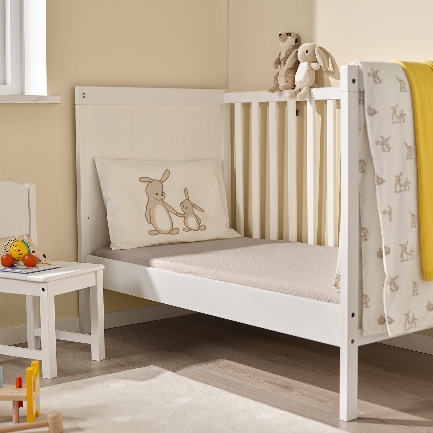 LEN fitted sheet for cot, white beige/muslin, 60x120 cm, 2 pack