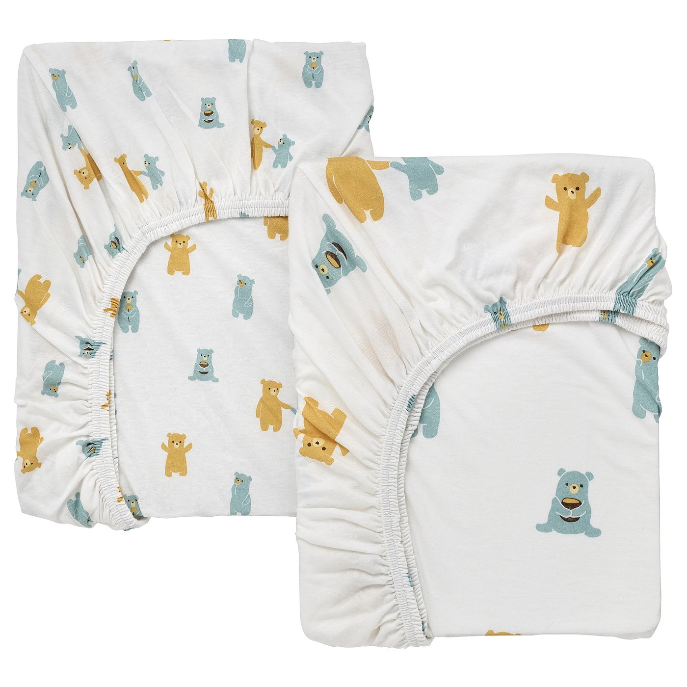 LEN fitted sheet for cot, white bear pattern, 60x120 cm, 2 pack