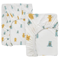 LEN fitted sheet for cot, white bear pattern, 60x120 cm, 2 pack