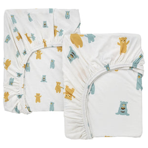 LEN fitted sheet for cot, white bear pattern, 60x120 cm, 2 pack