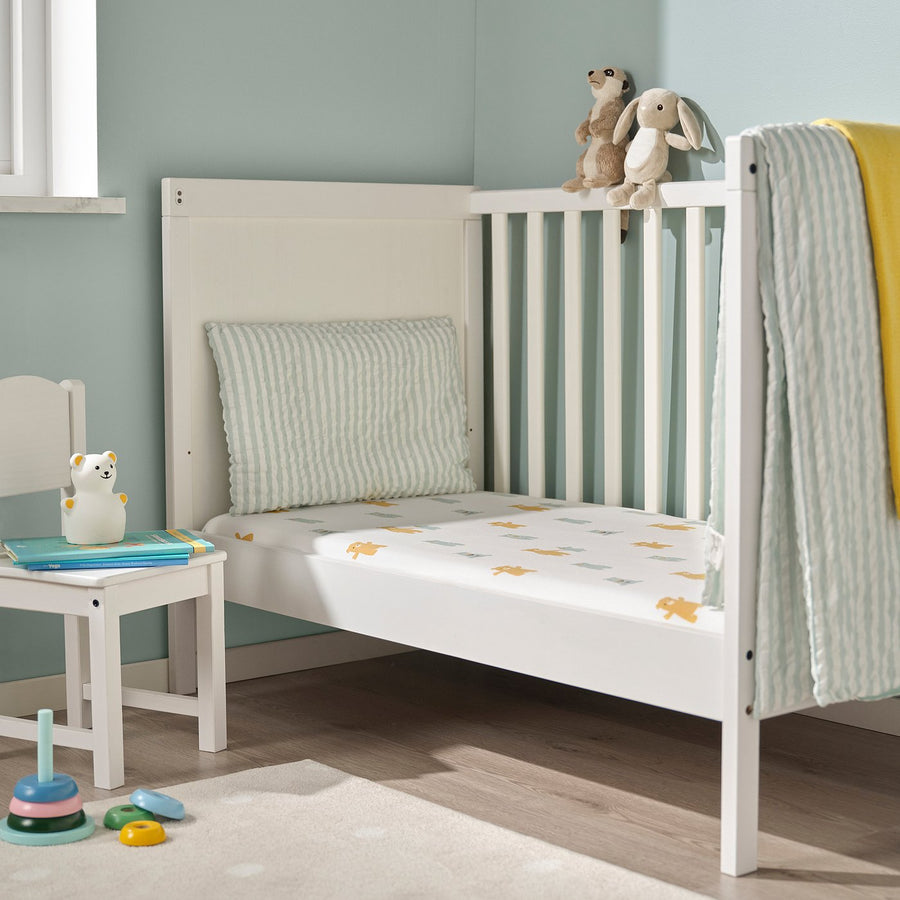 LEN fitted sheet for cot, white bear pattern, 60x120 cm, 2 pack
