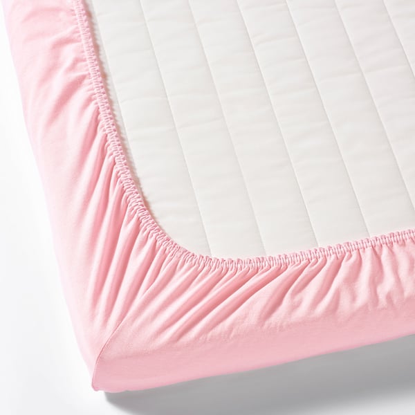 LEN fitted sheet for cot, white/pink, 60x120 cm, 2 pack